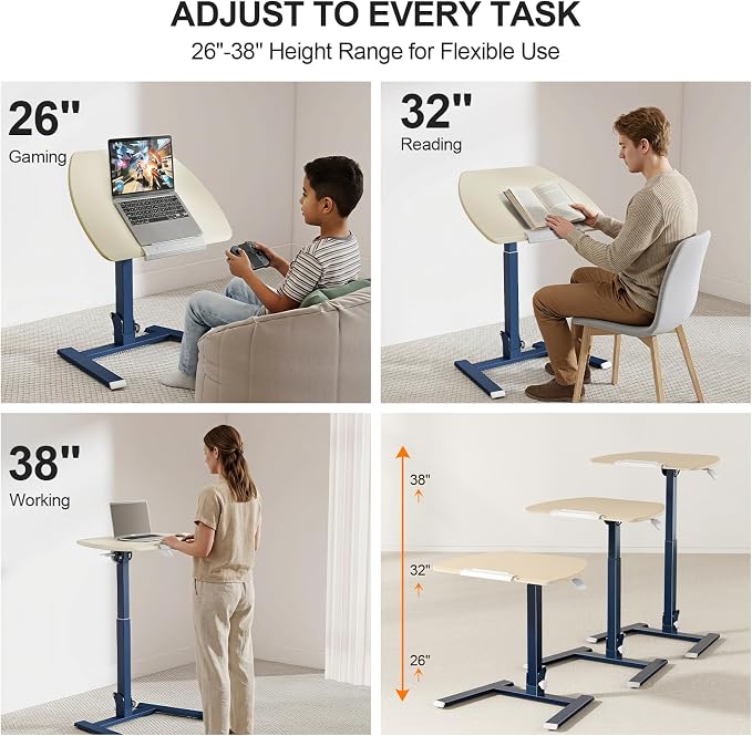 ROMOON Foldable Standing Desk with No-Assembly Design, Rolling Height-Adjustable Sit-Stand Table with Wheels, Space-Saving Portable Laptop Cart for Home Office and Small Space (Oat Yellow)