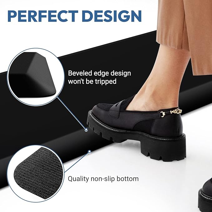 4/5 Inch Thick Kitchen Mat - Cushioned Anti Fatigue Mats for Kitchen Floor - Easy to Clean, Waterproof, Non-Slip Kitchen Rug for Sink, Office, Kitchen (30''x108'' Black)