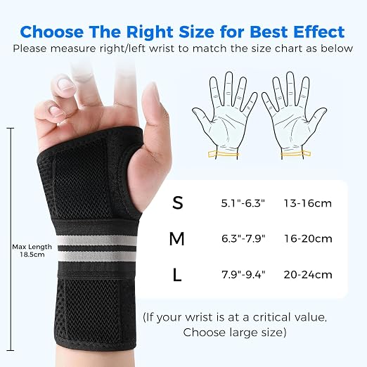Carpal Tunnel Wrist Brace, Equipped with 3 Ergonomic Splints, Breathable Wrist Support for Men & Women, Night & Work Support, Pain Relief, Tendonitis, Sprain, Rigid Hand Brace for Arthritis (Right Hand, Black/White, Small)