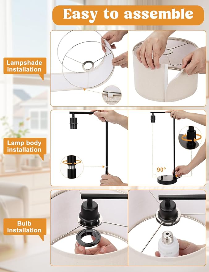 Innqoo Tall Table Lamp with USB Port and Outlet, Dimmable Nightstand Bedside Lamps with Linen Lampshade, Desk Lamp for Bedroom, Living Room, Guest Room, Home Office, LED Bulb Included