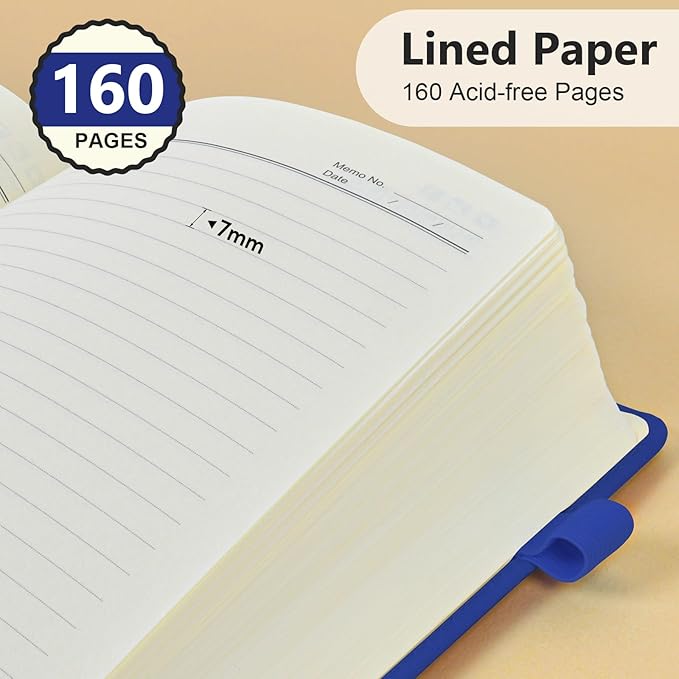 PERCUN Lined Journal Notebook for Men & Women, 160 Pages Leather Journals for Writing, A5 Hardcover Notebooks for Note Taking, Work, School, Business, Travel,Daily Diary 5.9" x 8.5" (Navy)