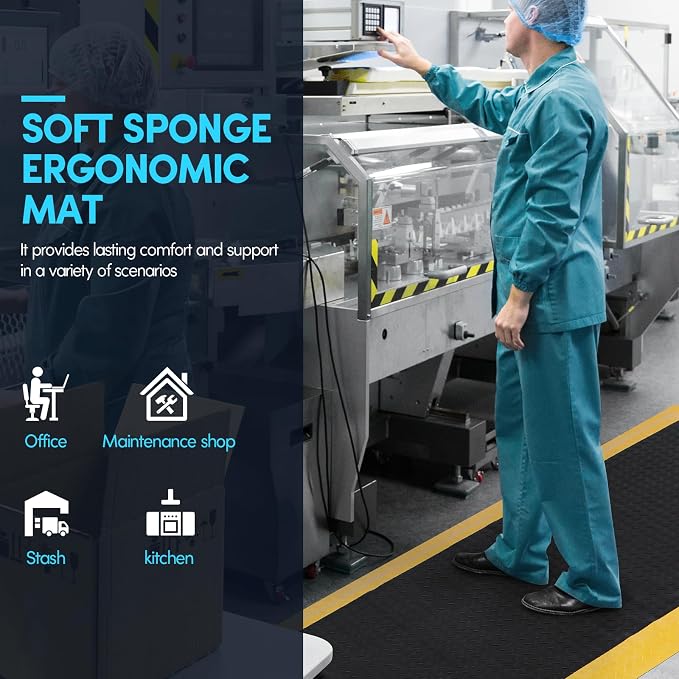 Anti Fatigue Mat 3x6 Ft 15/16" Thick Soft Sponge Ergonomic Mat | Floor Mat Reinforced Diamond Stud Dependable Standing Mat for Foundry Forge Casting Mold Compact Support Full Day
