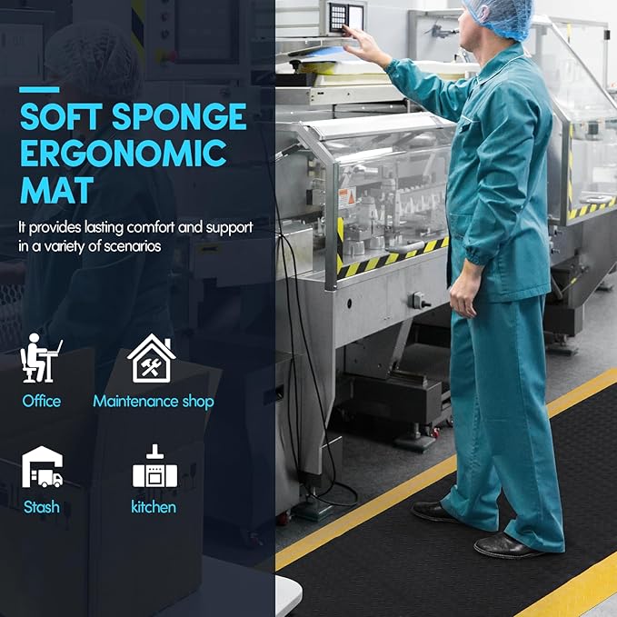 3 x 5 FT Anti Fatigue Mats Industrial 15/16 Inch Thick Soft Sponge Ergonomic Mat Durable Heavy Duty Diamond Plate Work Mat for Standing Non Slip Industrial Grade Floor Mat for Leg & Back Pain | Durable Soft Sponge Ergonomic Mat Heavy Work Mat for Stand...
