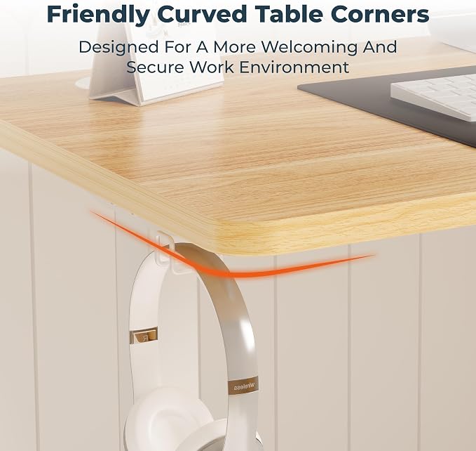 Adjustable Stand Up Desk with Memory Preset, 55 x 24 Inch Standing Desks Electric Desk for Home Office with Splice Board (Maple)