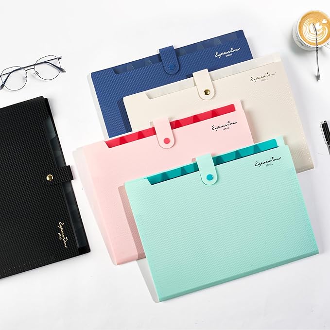 Sooez Accordion File Organizer 8 Pocket, Expanding File Folder with Labels, Folders for Document, Portable Paper Bill Receipt Organizer for Home School Office College Supplies, Letter A4 Size, Black