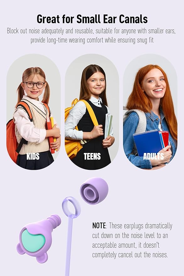 Kids Ear Plugs (6-12 yrs) - Reusable Noise Relief Earplugs for Focus, Travel, Concerts, Socializing, Sports Events, Noise Sensitivity - 8 Ear Tips in XS/S/M/L,PLGN