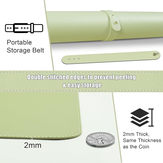 Dual-Sided Desk Pad, Natural Cork & PU Leather Mouse Pad for Desk, Desk Pad Protector, Non-Slip Desk Mat for Office and Home Work, (Matcha, 23.6" x 13.7")