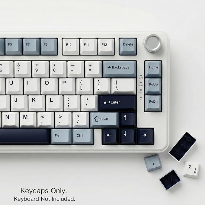 126 Keys PBT Double Shot Keycaps, White Navy Blue Minimalist Keycap Set, Cherry Profile Custom Keycaps for Mechanical Keyboard 60% 65% 75% 100% Cherry MX Switches