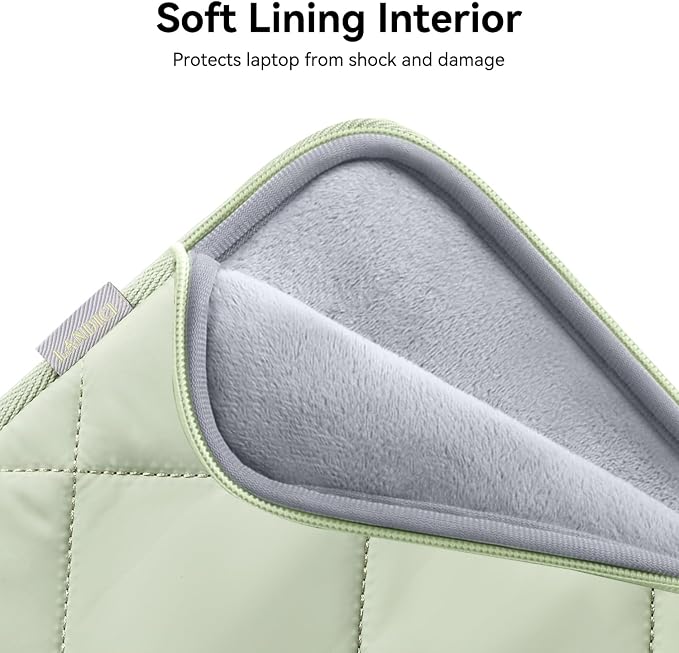 LANDICI Puffy Laptop Sleeve 15.6 Inch, Cute Laptop Case Compatible with MacBook Pro 16, 15.6-16 Inch Lenovo Acer Dell HP Asus, Slim Computer Bag with Accessories Pouch, Green