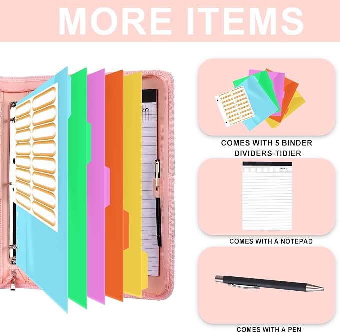 Leathario Portfolio Binder, Includes 5 Folder Index Dividers, 13 Inch Tablets Organizer with Handle, Vegan Leather A4 Padfolio, Multi-Pocket Notepad Business Planner Professional Document