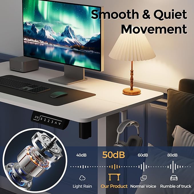 Small Electric Standing Desk, 35" ×20" White Standing Desk, Height Adjustable Compact Sit Stand Workstation with Splice Board, Home Office Desk with 2 Hooks