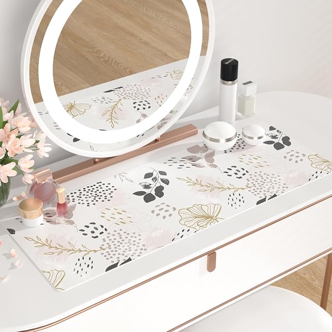 QiyI Large Mouse Pad for Desk, Cute Desk Mat for Desktop, Women Girls Office Décor Desk Accessories, PU Leather Waterproof Gaming Mousepad, Boho Botanical Desk Pad Computer Mat, 31.5" x 11.8"
