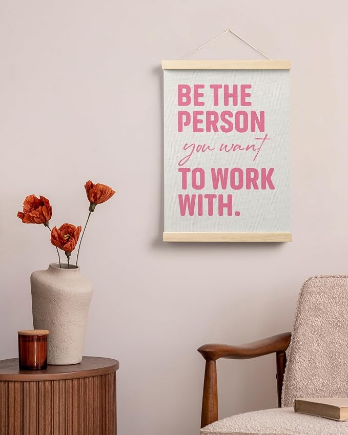FGFK Pink Be the Person You Want to Work with Inspirational office Framed hanging Canvas wall art Poster Prints decor for women,Motivational posters office decorations for work,12x16 Inch