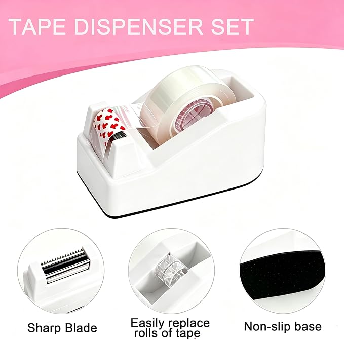 Office Supplies Set Rotating Pen Holder for Desk with Stapler Staple Remover, Tape Dispenser,Tape Refills, Binder Paper Clips Kit, Scissor,Pen, Ruler & Sticky Tabs,White Office School Supplies(White)