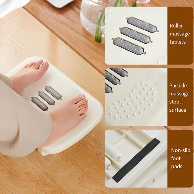 Ergonomic Foot Rest with Massage Rollers - Non-Slip Desk Foot Stool for Office/Home, Fixed-Angle Cushioned Support Improves Posture & Circulation, Under Desk Comfort for Long Sitting Sessions