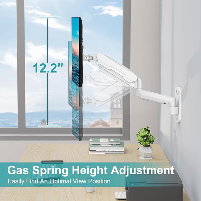 MOUNT PRO Single Monitor Wall Mount for 13 to 32 Inch Computer Screens, Height Adjustable Wall Mount Monitor Arm Holds Up to 19.8lbs, Full Motion Wall Bracket, VESA Mount 75x75, 100x100, White