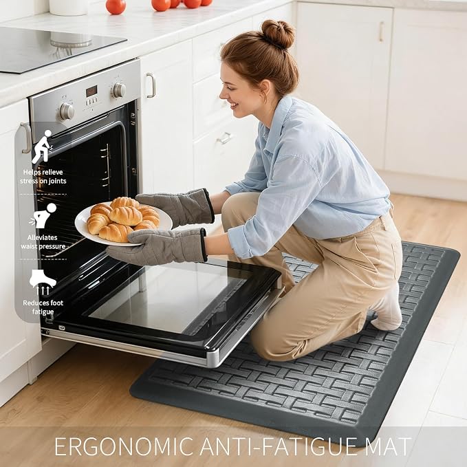 2PCS UKISS Kitchen Rugs, Cushioned Anti Fatigue Kitchen Mats for Floor, Waterproof Kitchen Rug，Non-Slip Comfort Standing Mat for Kitchen (Grey, 17.3"x28"+17.3"x60")