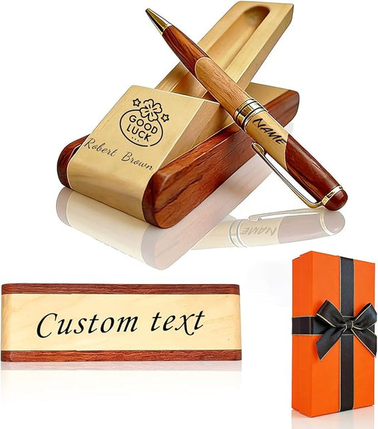 Personalized Ballpoint Engraved Pen with Name Engraved, Elegant Executive Gift for Men Women Boss Teacher Coworker Father's Day Birthday Anniversary (Beech wood + maple wood (two-tone) 1)
