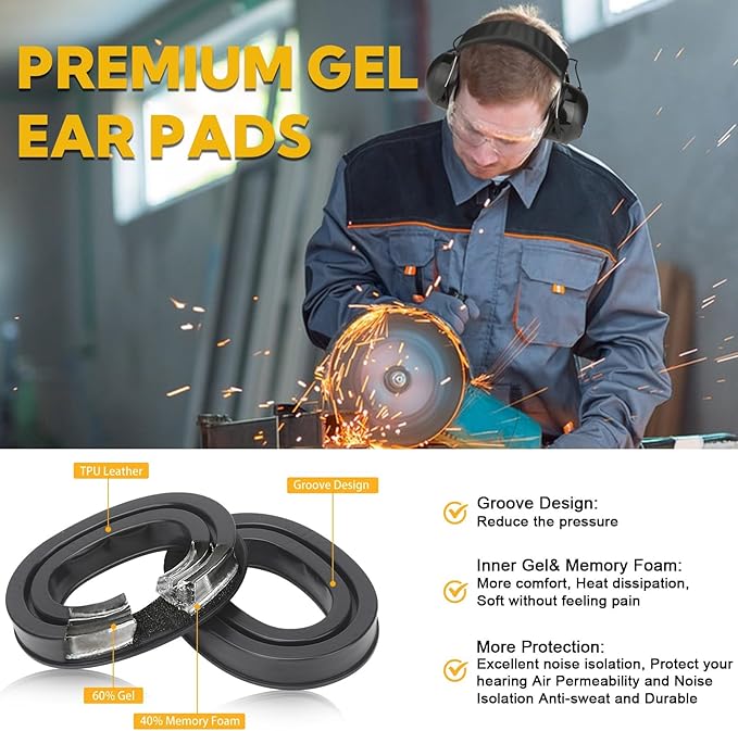 Gel Ear Pads Bluetooth 5.4 Hearing Protection Headphones, 30dB Noise Cancelling Headphones, 1200mAh Rechargeable Safety Earmuffs Bluetooth Ear Protection for Mowing,Pink