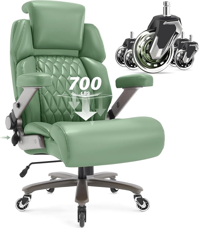 Big and Tall Office Chair 700lbs, Ergonomic High Back Computer Desk Chair | Adjustable Headrest&Lumbar Support, 3D Flip Arms, Large Wheels, Heavy Duty Metal Base, Thick Padded Wide Seat Executive Chair