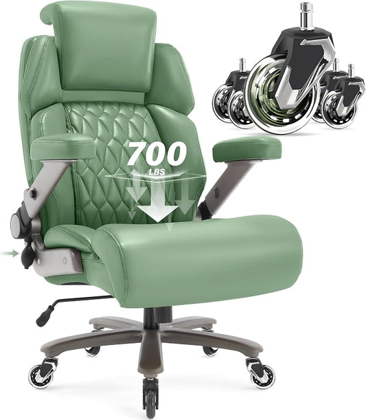 Big and Tall Office Chair 700lbs, Ergonomic High Back Computer Desk Chair | Adjustable Headrest&Lumbar Support, 3D Flip Arms, Large Wheels, Heavy Duty Metal Base, Thick Padded Wide Seat Executive Chair