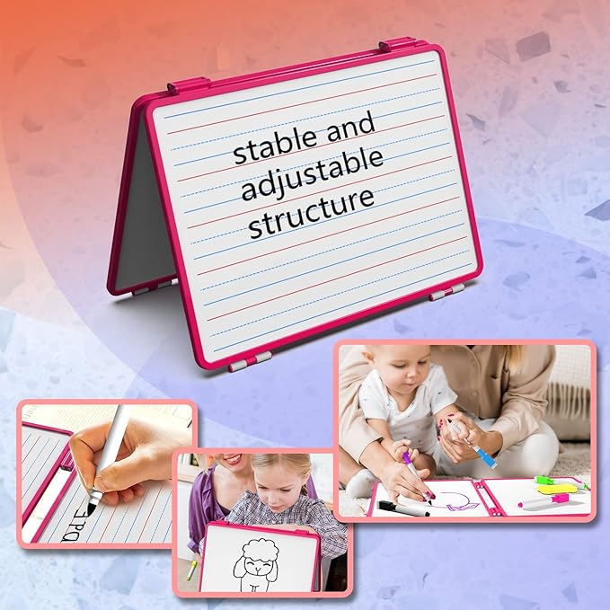 Dry Erase Board, Small WhiteBoard for Kids, 4 Writing Sides Desktop White Board, Small Dry Erase Whiteboard, 11.5x17inch Foldable WhiteBoard for School Office Desk(Pink)