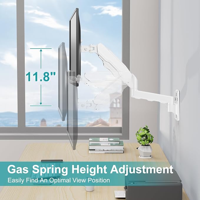 MOUNT PRO Single Monitor Wall Mount for 13 to 32 Inch Computer Screens, Height Adjustable Wall Mount Monitor Arm Holds Up to 19.8lbs, Full Motion Wall Bracket, VESA Mount 75x75, 100x100, White