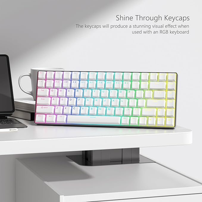 Womier White Keycaps for Mechanical Keyboard, Shine Through Key caps PBT Custom Keycap Doubleshot, Universal Compatiability for 60 75 100 Percent Cherry Gateron MX Switches Keyboard, White