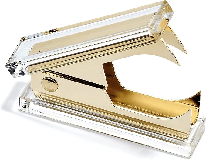 3-Piece Acrylic Desk Set, Clear with Gold Metal | Ruler, scissors, and staple remover set, Functional and elegant desk accessories, Stationery tools for office, and school