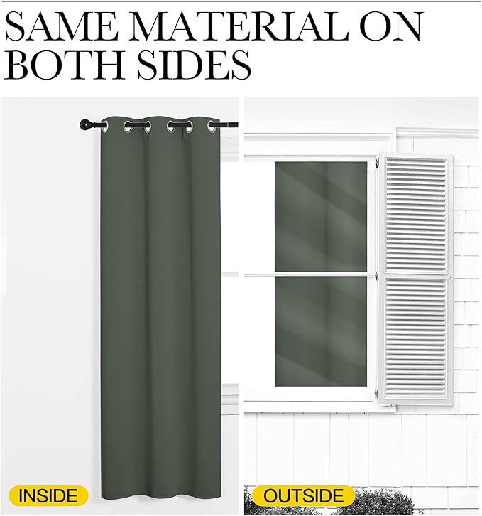 NICETOWN Blackout Curtain 57 inch Length, W55 x L57 Inch, 8 Grommets Top, Dark Mallard, 1 Piece, Thermal Insulated Modern Window Treatment Soundproof Drape Panel for Bedroom/Living Room