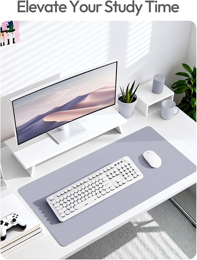 YSAGi Leather Desk Pad Protector, Office Desk Mat, Large Mouse Pad, Non-Slip PU Leather Desk Blotter, Laptop Desk Pad, Waterproof Desk Writing Pad for Office and Home (Soft Lavender, 31.5" x 15.8")