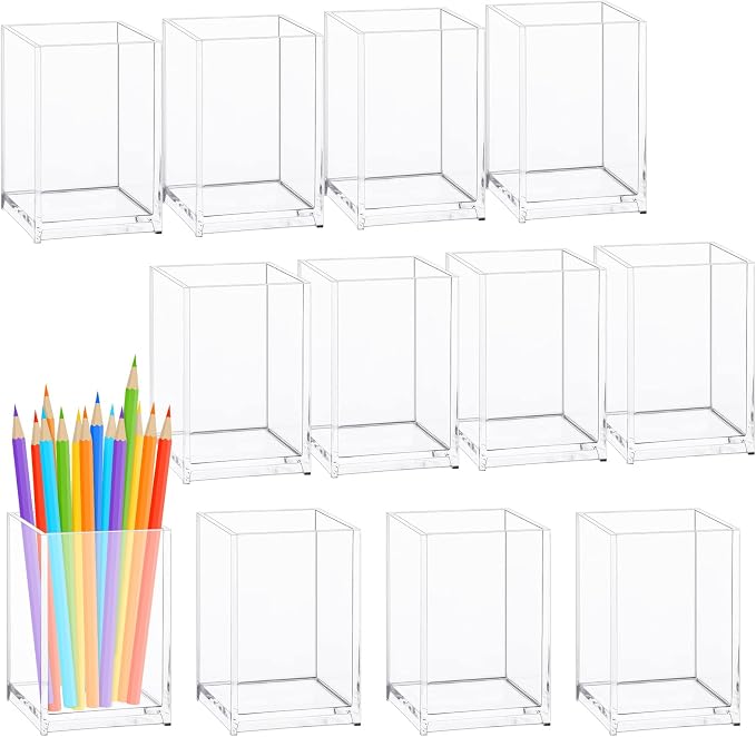 Fumete 12 Pack Acrylic Pen & Makeup Brush Holder – Clear Desktop Organizer for Office, School, and Home Supplies,Stationery Organizer Accessory