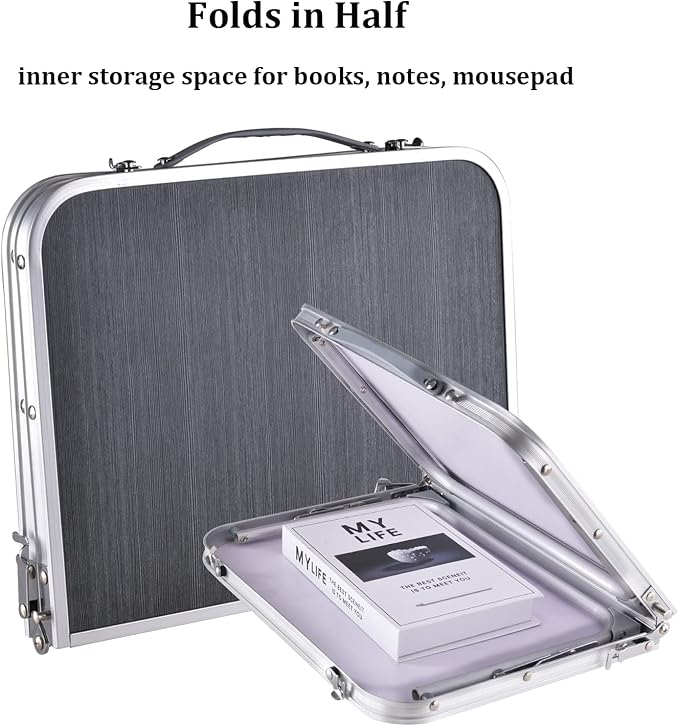 Foldable Laptop and Bed Table with Storage - Portable Mini Lap Desk for Legs, Ideal for Study, Reading, Picnic, Breakfast & Early Summer Camping