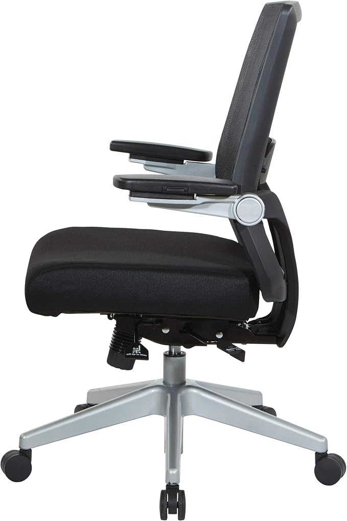 Space Seating 867 Series Adjustable Manager's Chair with Breathable Mesh Back, Lumbar Support and Padded Flip Arms, Black Fabric Seat with Silver Nylon Base