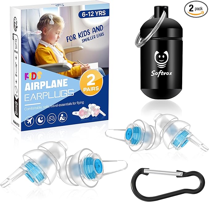Kids Ear Plugs (6-12 yrs) - Ear Protection for Child Adult with Small Ear Canals, Reusable Noise Relief Earplugs for Fly, Sports, Firework, Noise Sensitivity, Festival, Tinnitus Relief, 25dB, 2 Pair