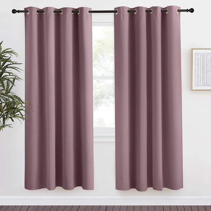 NICETOWN Kitchen Blackout Window Dry Rose Curtain Panel, 1 Panel, 55 by 78 inches Long, Home Fashion Thermal Insulated Solid Grommet Room Darkening Drape for Apartment