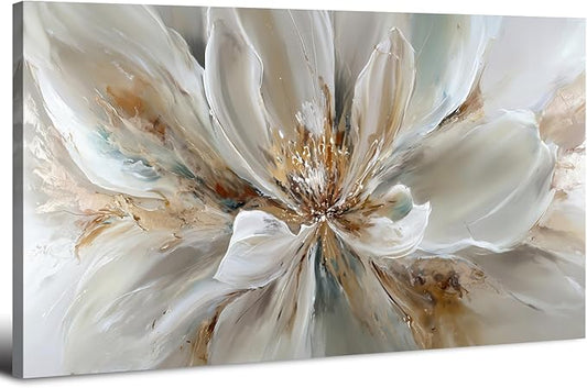 AIYISU Flower Wall Art Vintage White Floral Canvas Pictures Abstract Blooming Flower Prints Painting Large Abstract Botanical Blossom Wall Decor Elegant Artwork Bedroom Living Room Decoration 30x60