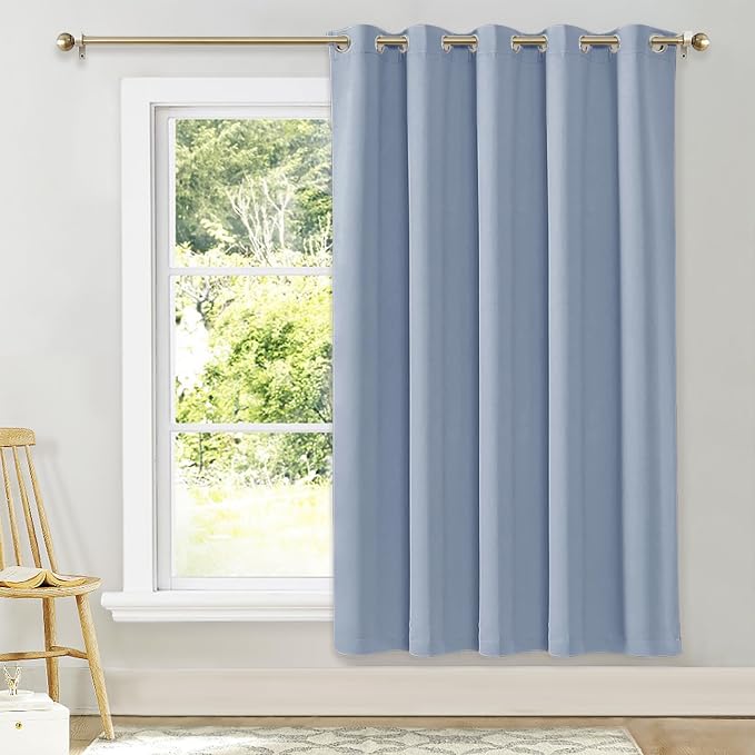 NICETOWN Blackout Wide Blinds for Sliding Door, Vintage Blue, W70 x L72, 1 Panel, Insulated Noise Reduction Drapes, Privacy Vertical Curtain for Living Room&Bedroom
