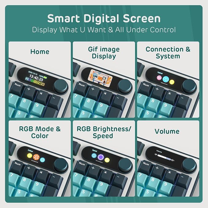 RK ROYAL KLUDGE S98 Mechanical Keyboard w/Smart Display & Knob, 96% RGB Wireless Gaming Keyboard BT/2.4G/USB-C, Hot Swappable Custom Keyboards, Software Support, Silent Computer Gaming Keyboard