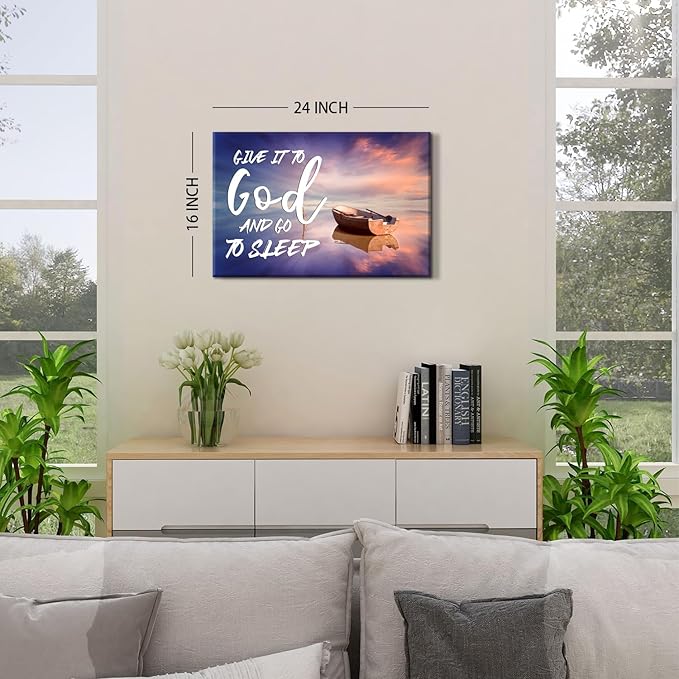 Canvas Wall Art For Bedroom Christian Quote Sayings Wall Decor Give It To God And Go To Sleep Sign Canvas Prints Picture Stretched Framed Artwork for Living Room Office Kitchen Home Decoration 16x24''