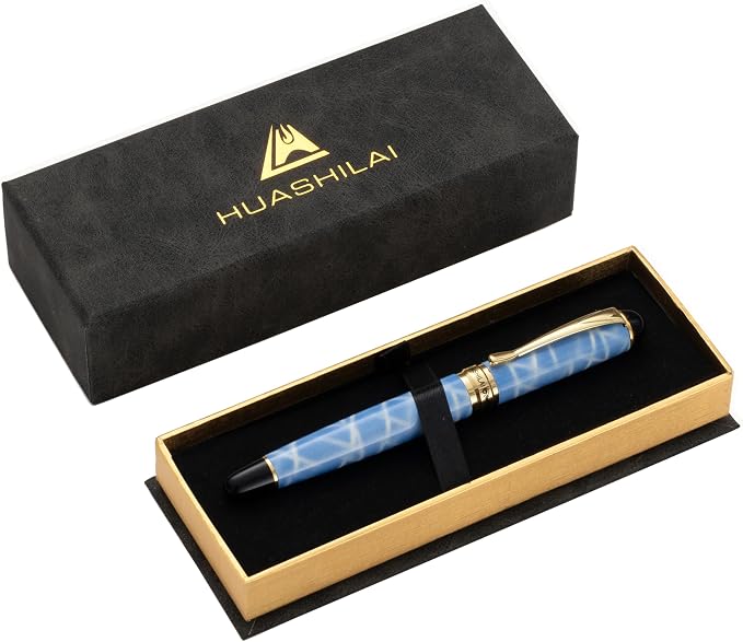 Luxury Metal Rollerball Pen Set – Stainless Steel Barrel, Cool Fine Point Pen with Gift Box & 2 Extra Refills – Premium Business & Signature Pens for Men & Women (Sky Blue)