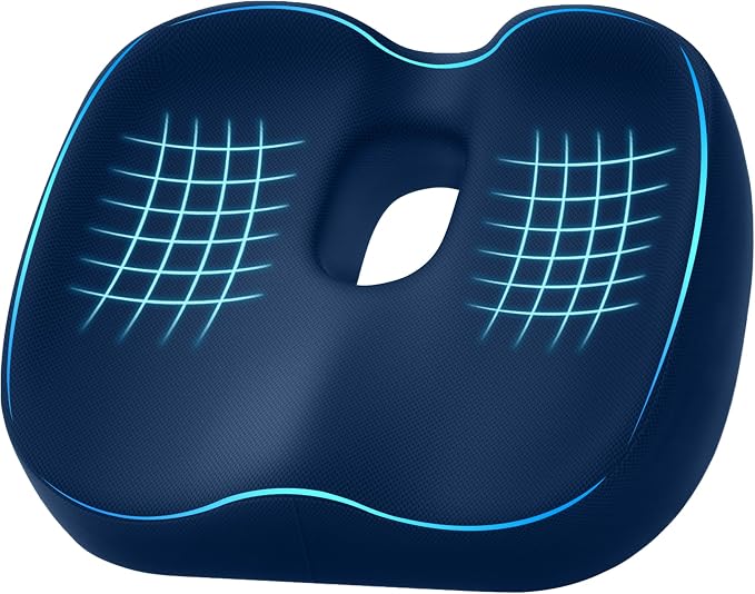 Donut Pillow Seat Cushion for Hemorrhoids & Tailbone Pressure Relief - Memory Foam Office Chair Cushion for Sciatica, Coccyx & Back Pain, Non-Slip Butt Cushions for Long Sitting (Blue)