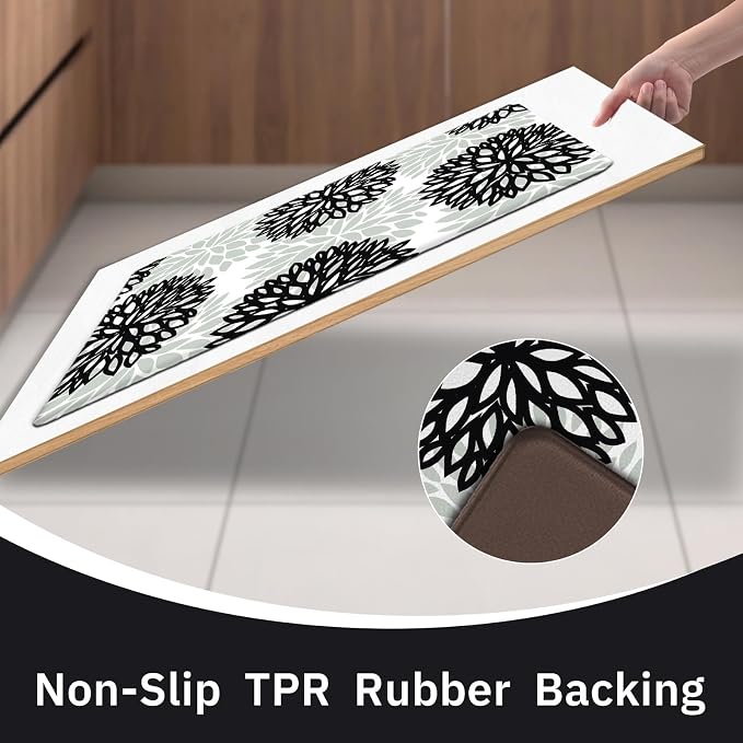 Kitchen Mats Set of 2 Cushioned Anti Fatigue Kitchen Rugs Non Slip Waterproof Runner Memory Foam Kitchen Floor Mat Comfort Standing Mat for Sink, Office, Laundry, Black Gray