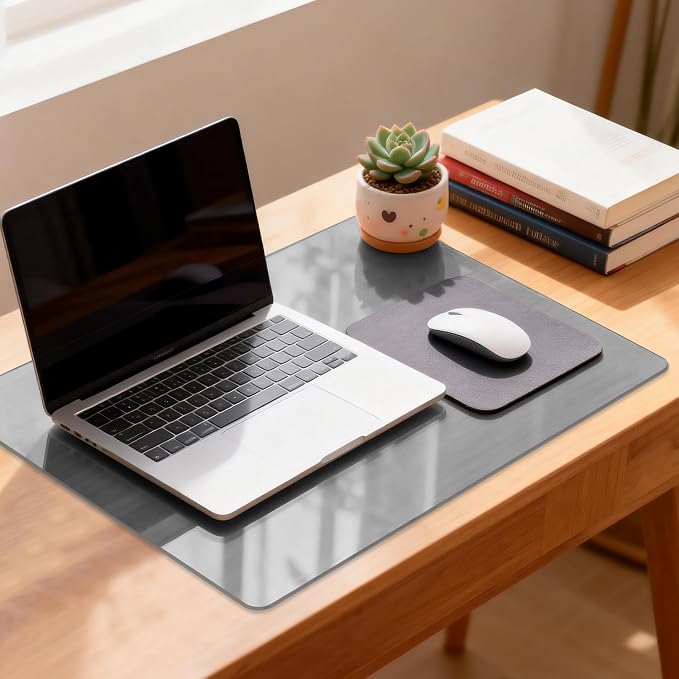 VASUHOME 24" x 18" Grey Tempered Glass Desk Mat - Multi-Functional Desk Pad for Keyboard and Monitor Protection, Dry Erase Surface, Ideal Table Top Protector for Home & Office