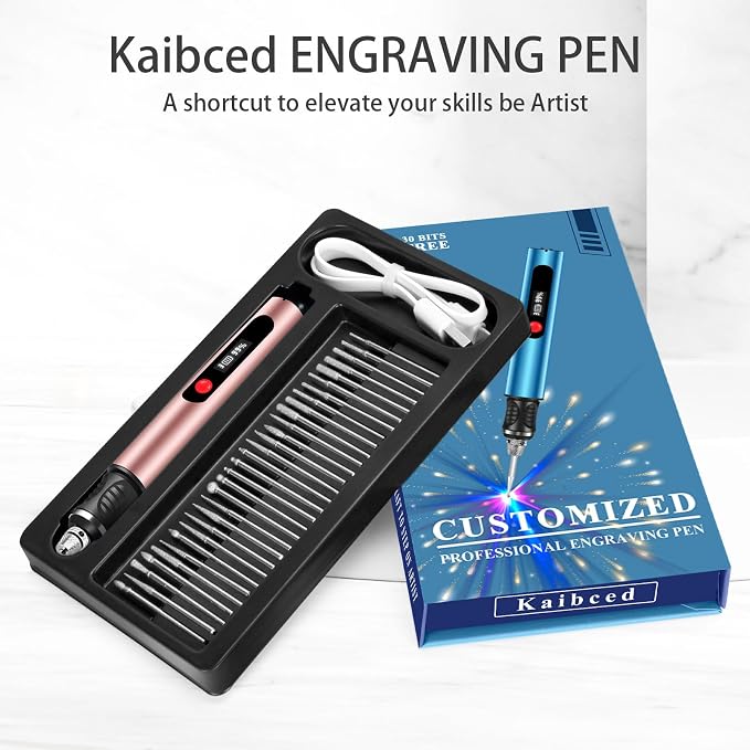 Engraving Pen, Ultimate Cordless Engraving Pen for Artists & DIYers - Engrave 60+ Surfaces - Beginner Friendly- 30 Bits & Mastery Guide (Rose)