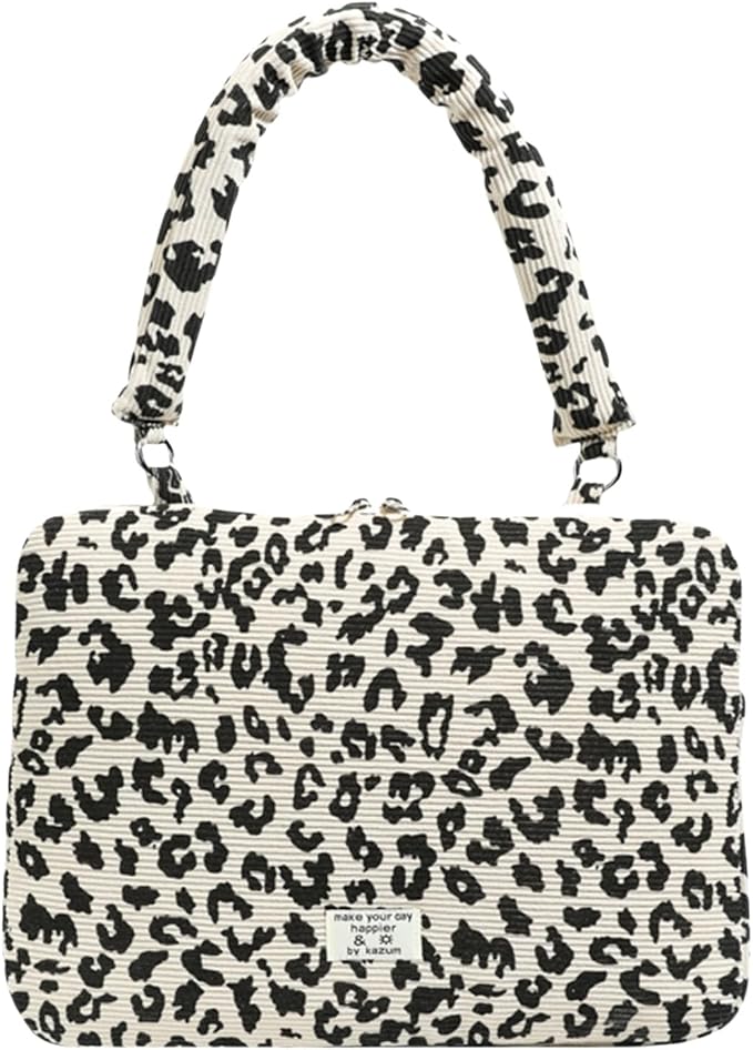 Leopard Print Laptop Case 11, 13,15 Inch Quilted Laptop Sleeve Soft Protective Cheetah Computer Sleeve for MacBook (Beige, with Strap, 15 Inch)