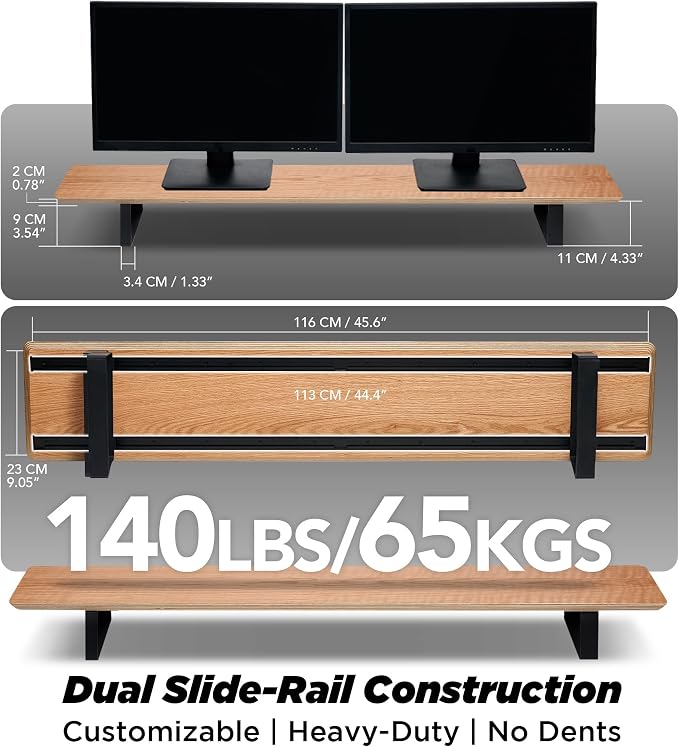 Moodular Wooden Monitor Stand Desk Organizer, Large 45.6" Oak | Customizable Organized Workspace, Aluminum Slide Rails, 10 Add-Ons Sold Separately: Storage Drawer, Tablet, Phone & More