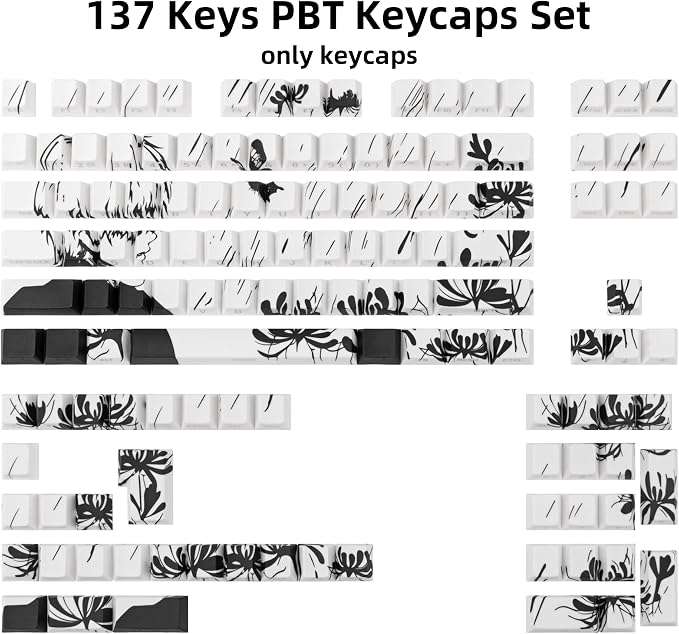 PBT Keycaps 137 Keys - White Japanese Anime Keycaps Cherry Profile Dye - Sublimation Keycap Shine Through Side-Engraved Custom Key Cap Set for Cherry Gateron MX Switches Mechanical Keyboard.