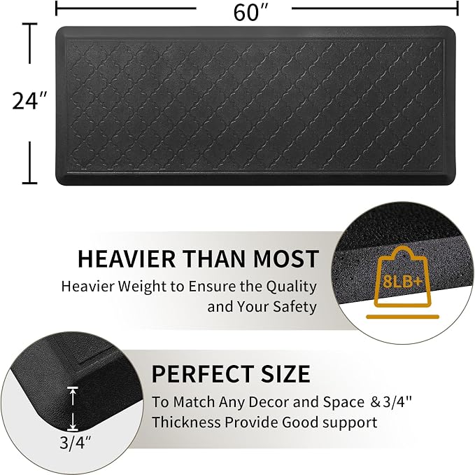 24 x 60 Inch Extra Support Anti Fatigue Comfort Kitchen Mat, Waterproof Long Kitchen Runner, Non-Slip Standing Desk Mat, Commercial Pads for Offices, Home, Garages (Barcelona Black, 24'' x 60'')