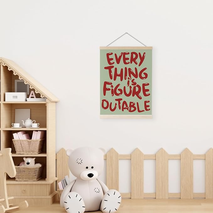 YQDEJ Everything is Figureoutable Red and Green Inspirational Wall Art Poster Hanger Frame, Positive Affirmations Christmas Wall Decor, Motivational Wall Art for Home Office Classroom, 12x16 Inch